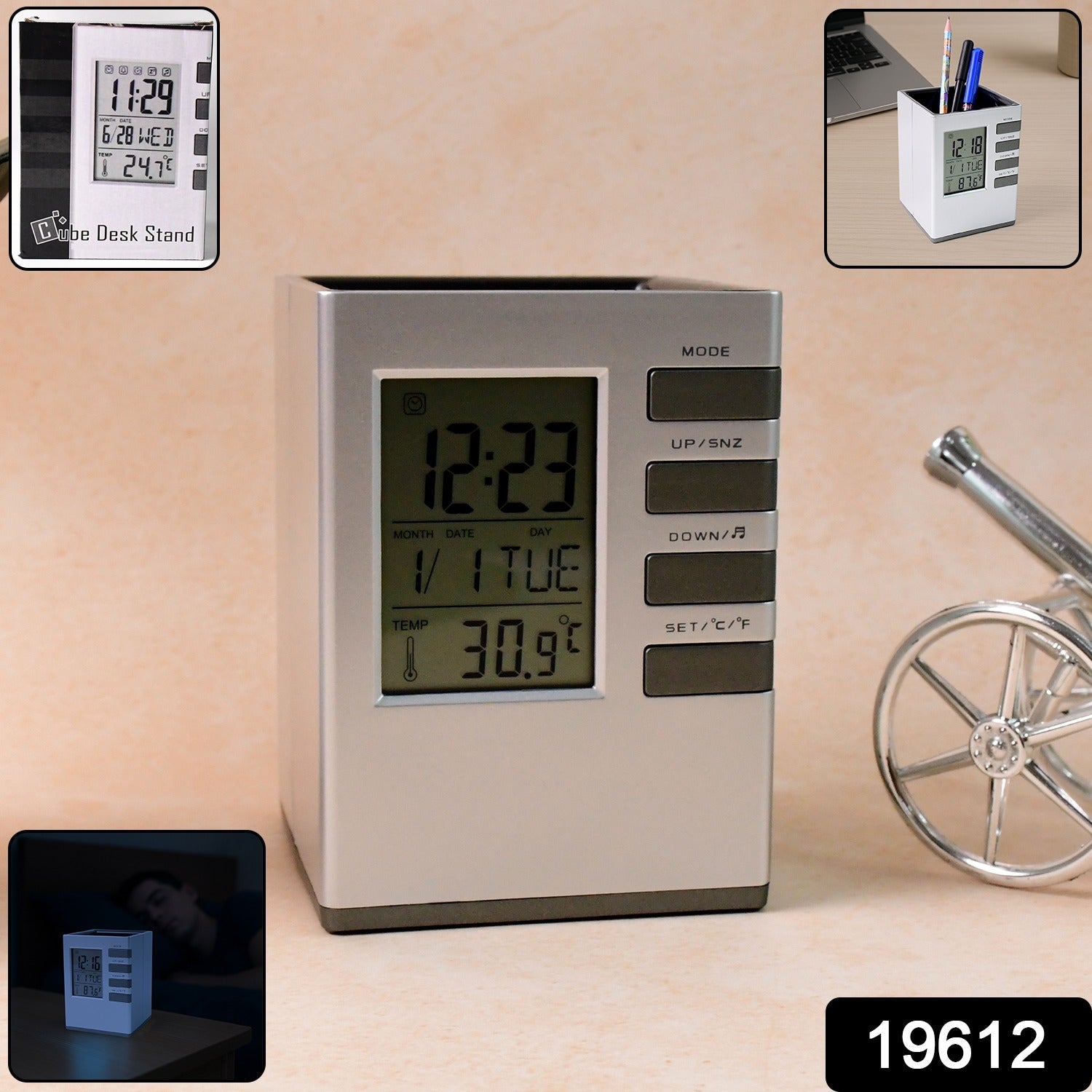 Smart Cube Digital Clock with Stationery Holder Smart Cube Digital Clock with Stationery Holder